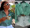 2026 Summer New Fashionable Casual Long Sleeve Striped Satin Women's Shirt, Suitable for Daily Wear, Spring and Autumn XXL Size