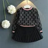 2025 Spring Autumn New Style Custom Print 2-Piece Set for Kids Sweet Cotton Sweater with Pleated Skirt for Little Girls