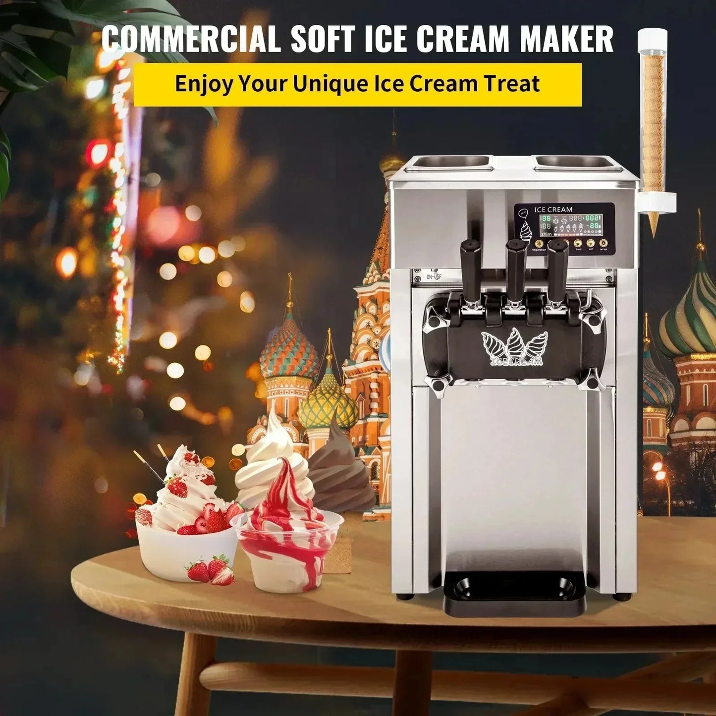 VEVOR 1200W A168  Compressor Ice Cream Maker 4-Nozzle LCD Panel Machine for Yogurt and Milk 3 Flavors New Condition