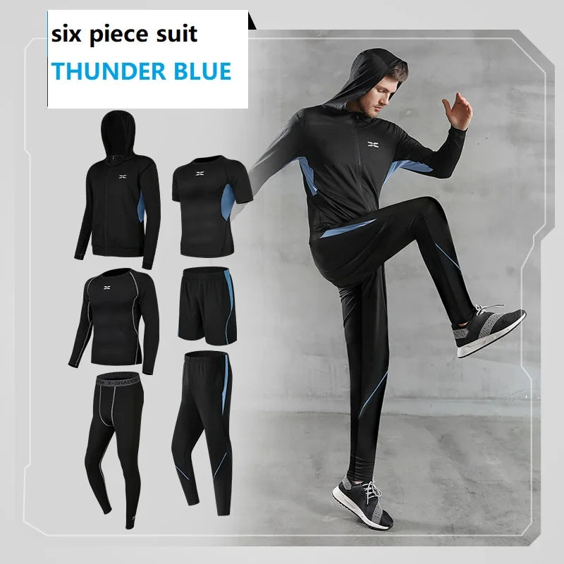 Men's Quick Dry Gym Sports Suit Long Sleeve Fitness Running Clothes with Yoga Tights Three Piece Suit for Spring Season