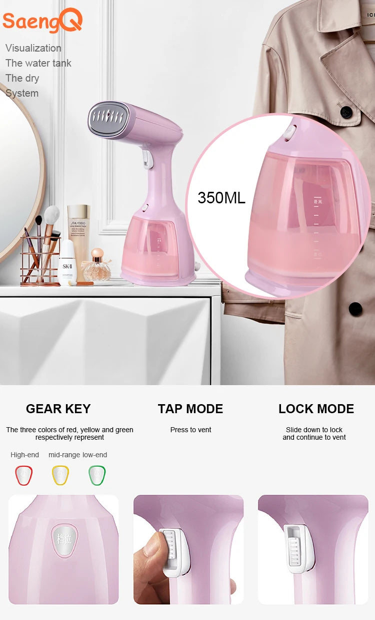 saengQ Steam Iron Garment Steamer Handheld Fabric 1500W Travel Vertical 350ml Mini Portable  Home Travelling For Clothes Ironing
