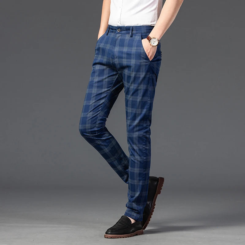 2025 Spring New Men's Plaid Casual Pants Business Fashion Slim Stretch Male Skinny Trousers Brand Clothes 7 Color