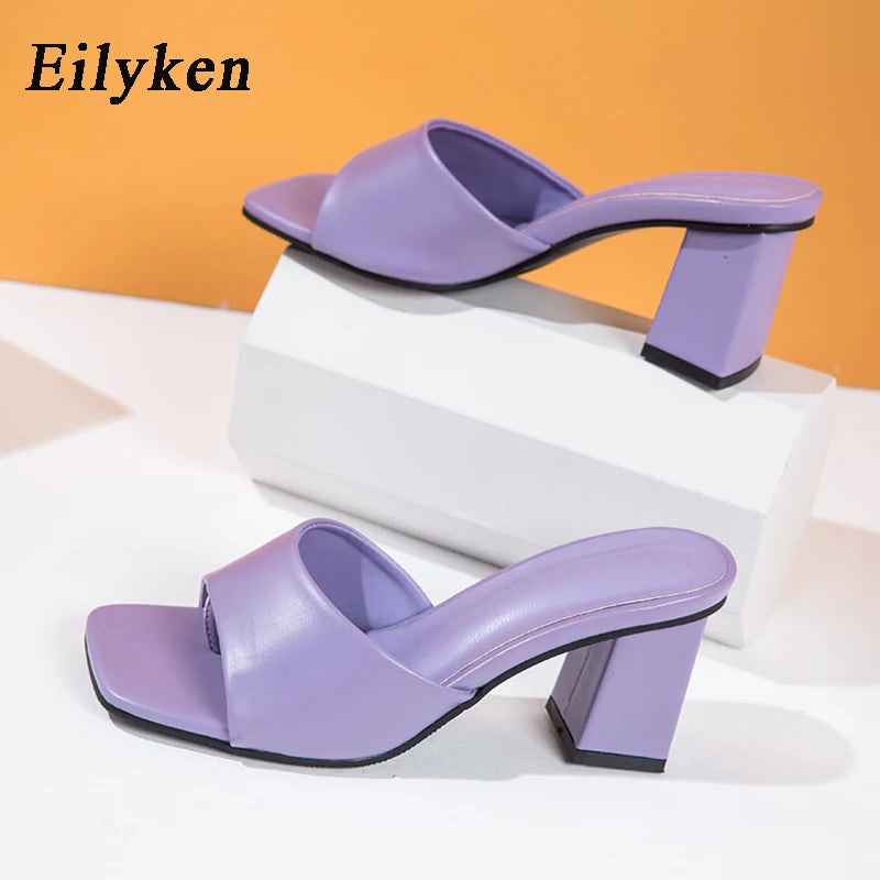 Eilyken Purple Slipper Summer Outdoor Sandal Women Square High Heel Beach Slip On Flip Flop Slides Size 41 42