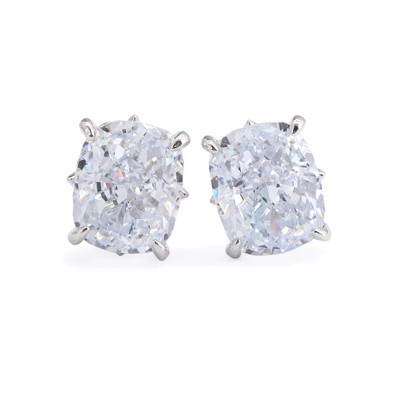 18K Gold Plated High-Carbon Diamond CZ 925 Silver Oval Stud Earrings Classic for Anniversaries Featuring Ice Crushed Cubic