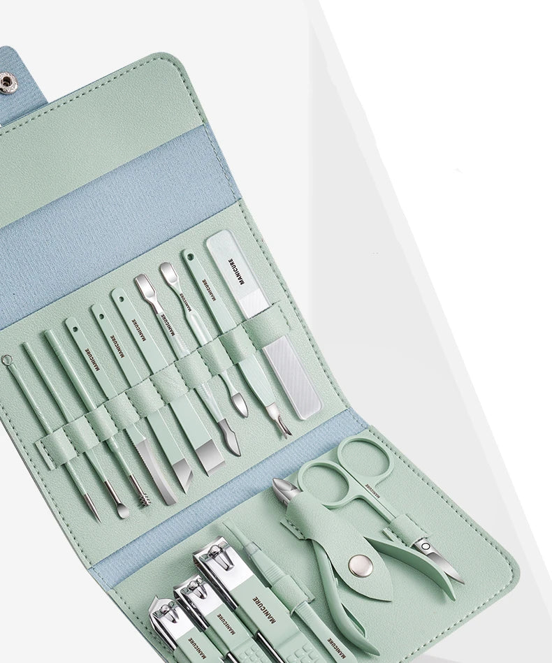12-16pcs/set Nail Cutter Set Stainless Steel Nail Clippers Set With Folding Bag Manicure Cutter Kits Scissors Makeup Beauty Tool
