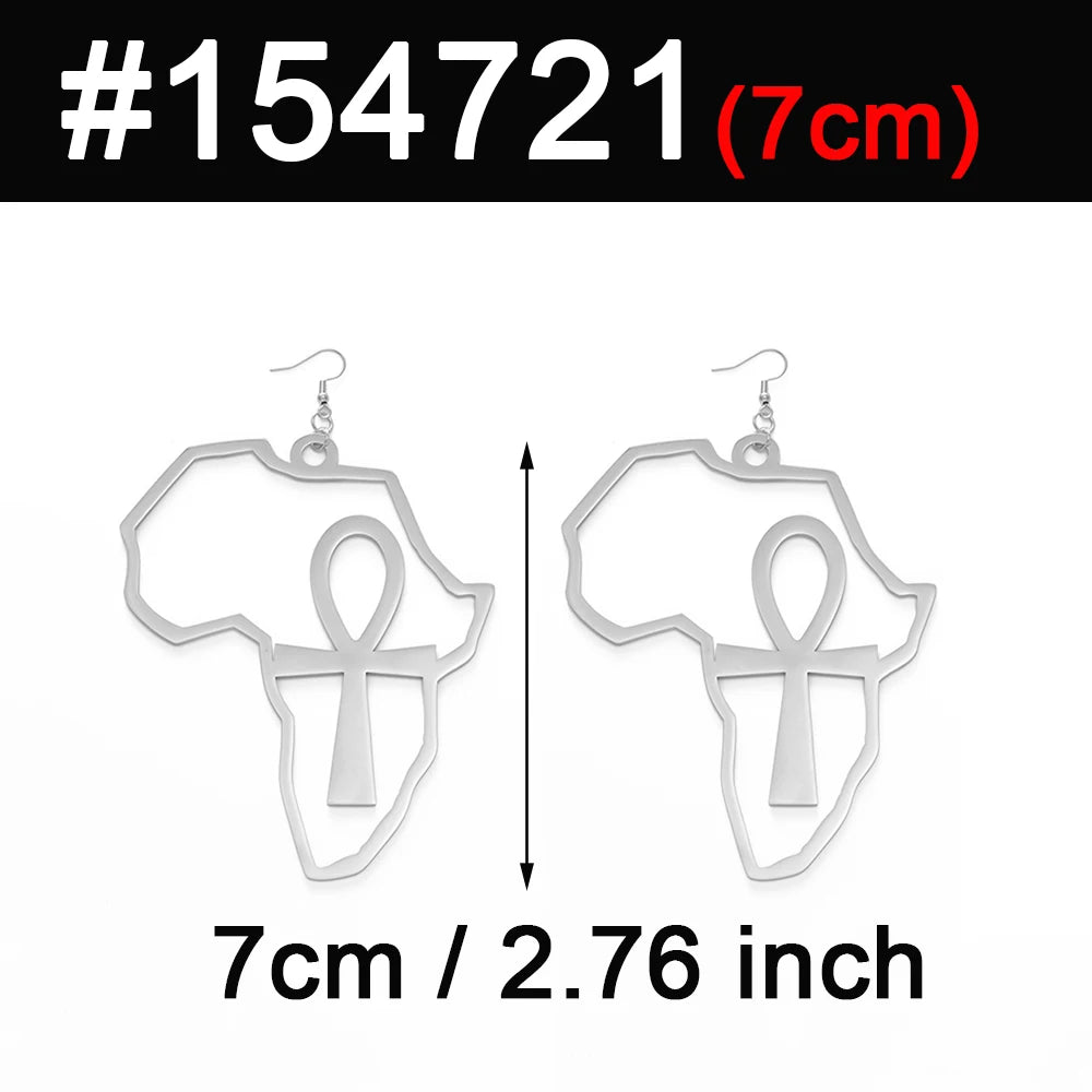 Anniyo African Map Big Ankh Earrings Exaggerate Larger Earring Africa Egypt Nile Key Traditional Ethnic Hyperbole  #154721