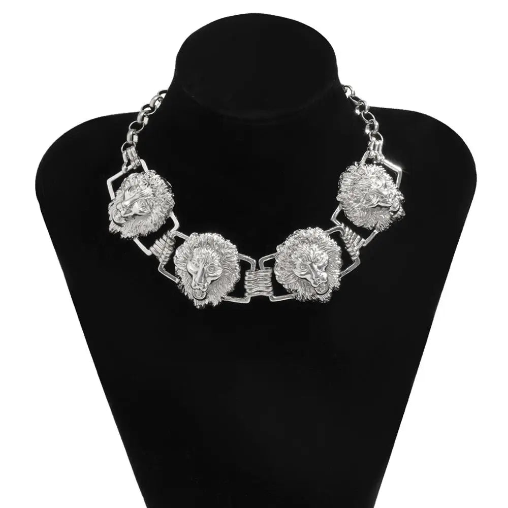 Hip Hop Heavy Metal Mens Necklace Lion Head Pendant Geometric Chain Necklaces for Women Party Choker Birthday Punk Rock Jewelry