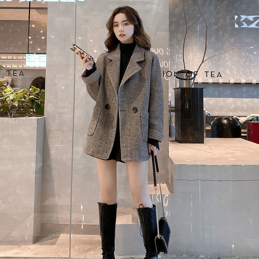Fashionable British Wool Coat for Women in Autumn and Winter, New Casual Loose Collar Pocket Windproof Jacket for Women