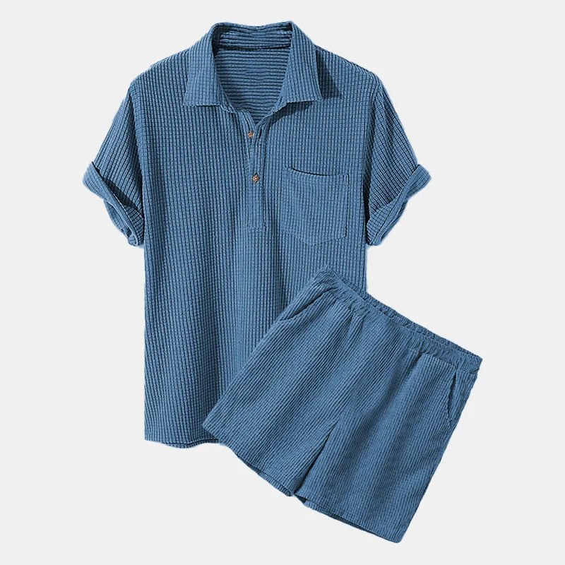 Fashion Men Outfit Set Summer Mens Casual Loose Short Sleeve Suit Shirt and Shorts 2 Sets Clothing