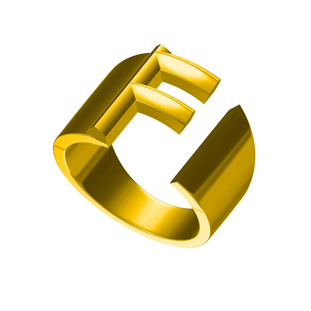 Letter Ring A-Z  26 Capital Letters Plated  Real 18K Gold Opening Adjustable Man Women Fashion Jewelry Rings