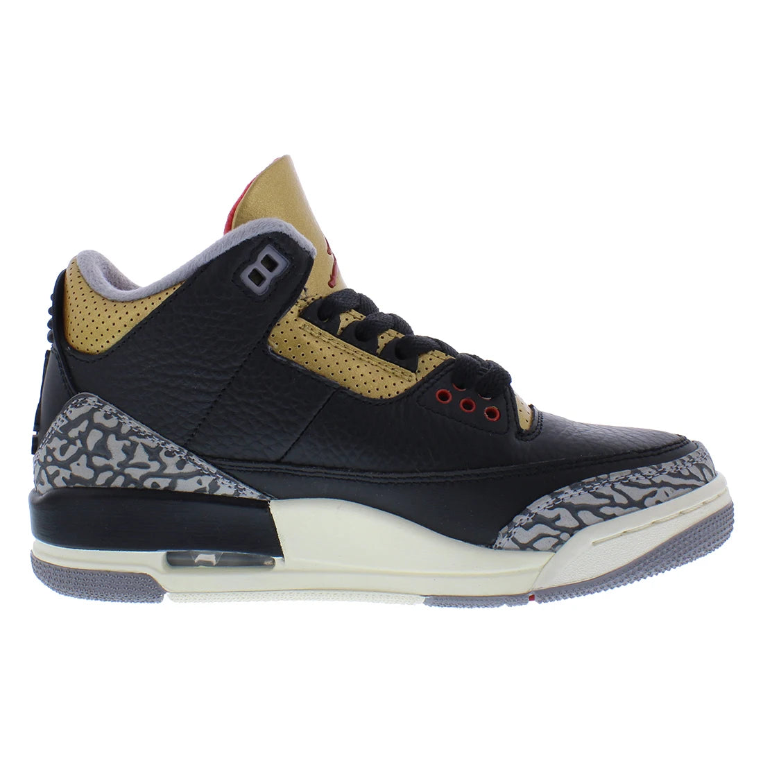 For for Air for 3 Retro Women's Shoes Black/Fire Red/Metallic Gold Size 5 Athletic Walking Made in Vietnam Summer Spring