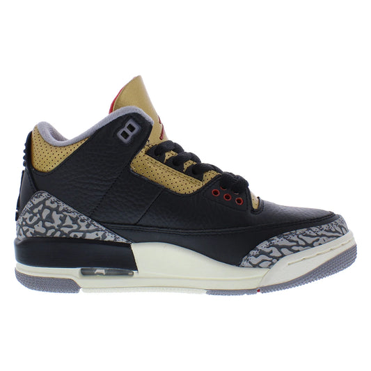 For for Air for 3 Retro Women's Shoes Black/Fire Red/Metallic Gold Size 5 Athletic Walking Made in Vietnam Summer Spring