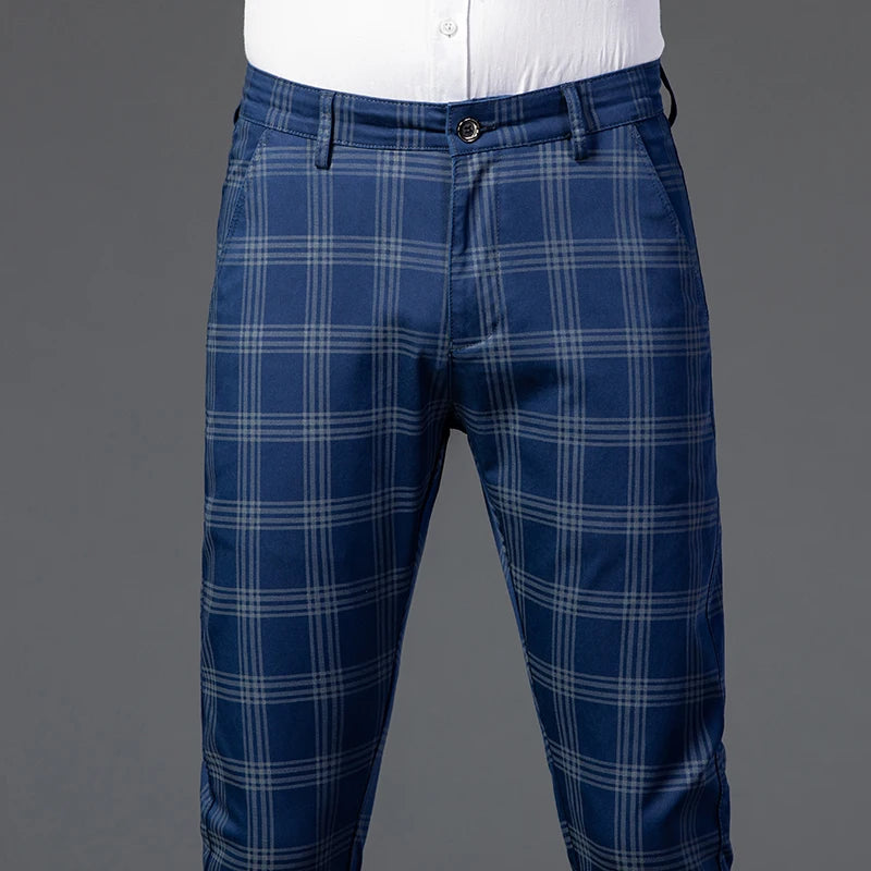 2025 Spring New Men's Plaid Casual Pants Business Fashion Slim Stretch Male Skinny Trousers Brand Clothes 7 Color