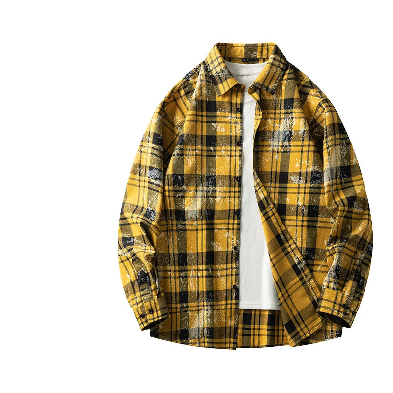 2025 Trendyy Men's 100% Cotton Loose-Fitting Hong Kong Style Tie-Dye Flannel Shirt Cross-Border Casual New Autumn Style
