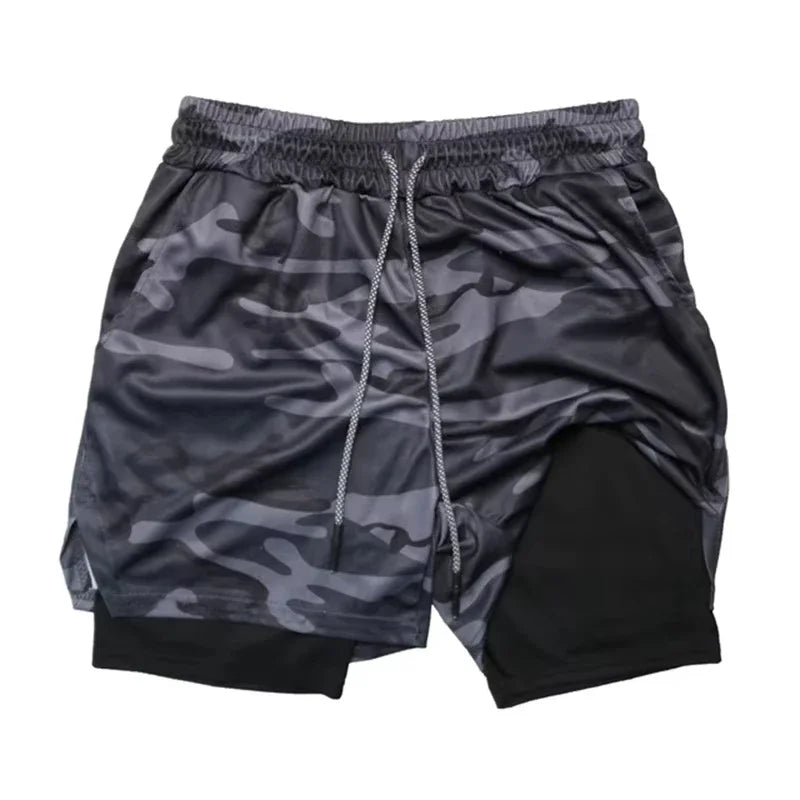 Men's 2-in-1 Camo Quick Dry Yoga and Running Shorts Compression Inner Layer Gym Fitness Jogging Pants
