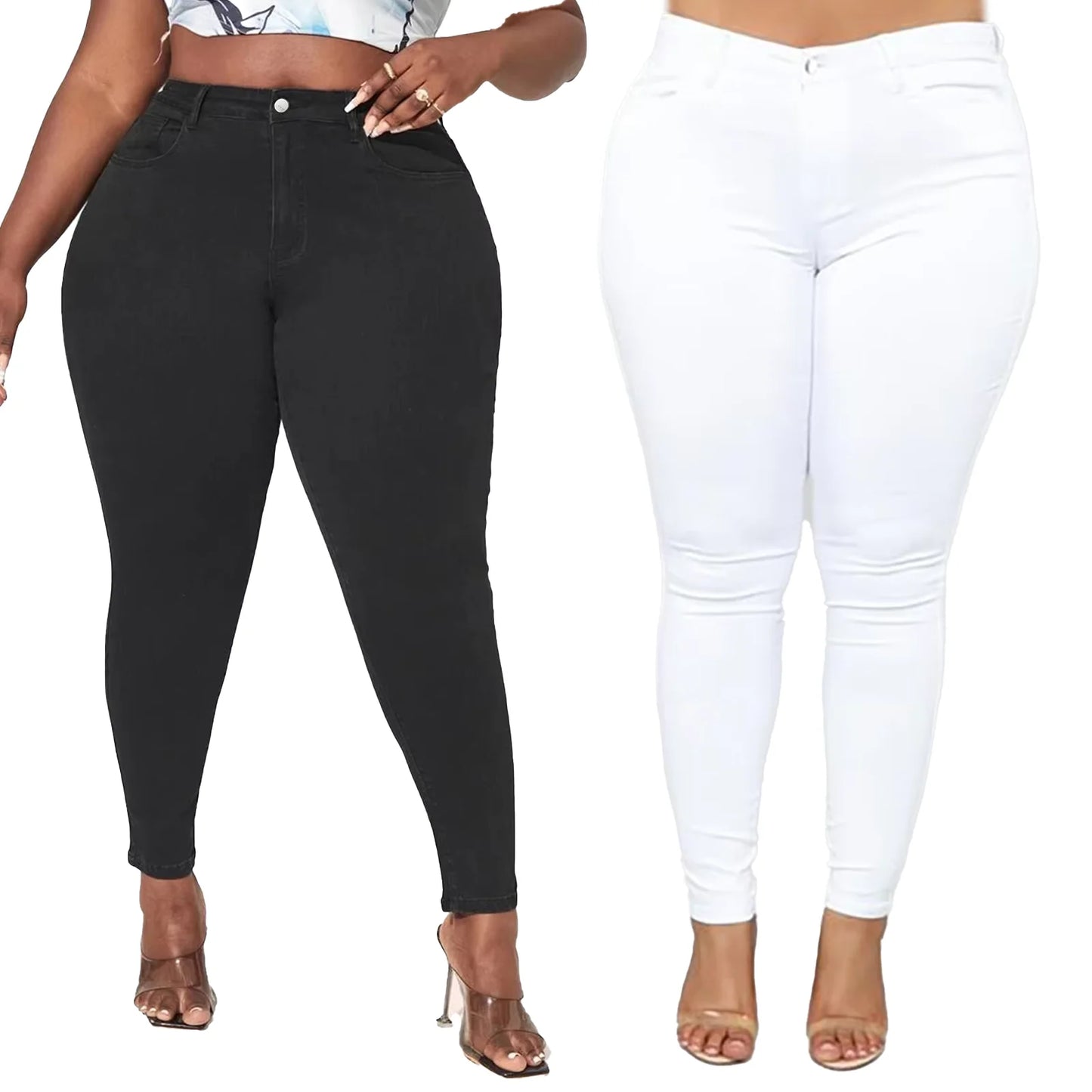 Women's Plus Size High Waist Denim Jeans Chic Summer Chic Straight Pencil Styles Full Length Stretchy Fit Cute Chic Pants