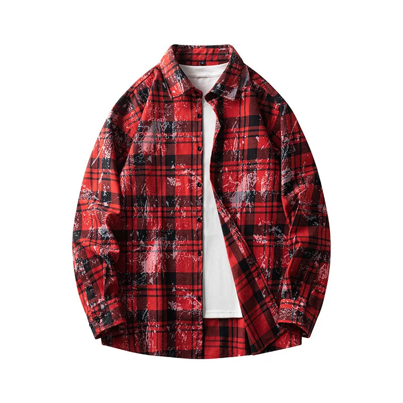 2025 Trendyy Men's 100% Cotton Loose-Fitting Hong Kong Style Tie-Dye Flannel Shirt Cross-Border Casual New Autumn Style