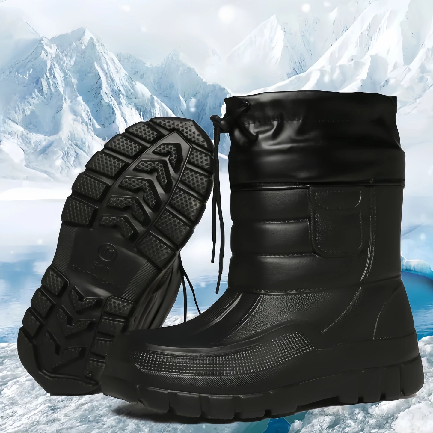 Thick Winter Snow Boots, Waterproof Fishing Men's Rain Boots with Plush and Thick Bottom, Warm Cotton Shoes