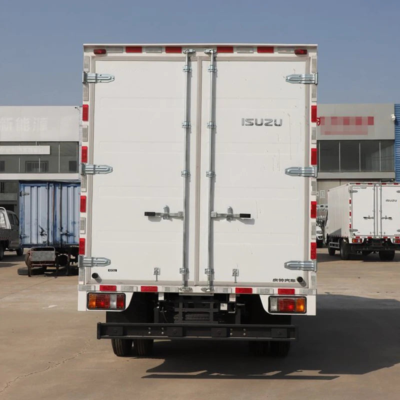 Isuzu ELF KV100 4*2 Diesel Van Cargo Truck 5-10 Ton Light with Rear Steering Left Box Truck for Express Transportation