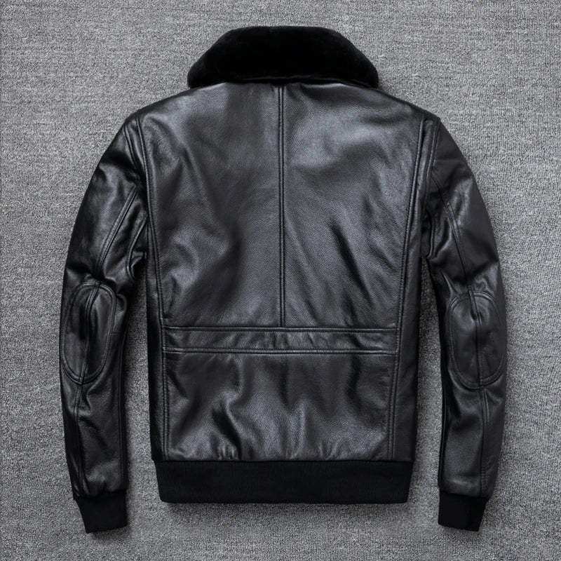 Air Force Flight Jacket Fur Collar Genuine Top Layer Cow Leather Jacket Men Black Brown Cow Coat Men's Winter Jacket 정품 가죽