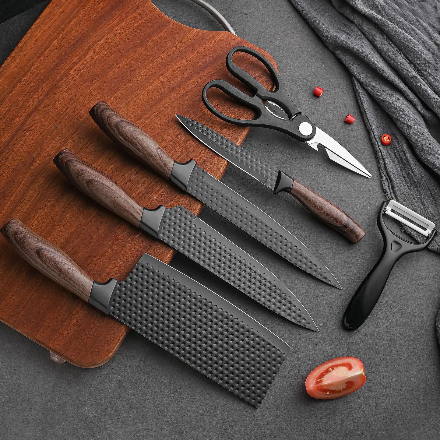 Professional Household Stainless Steel Kitchen Knife Set Six-Piece Chef Knife Set with Scissors Peeler