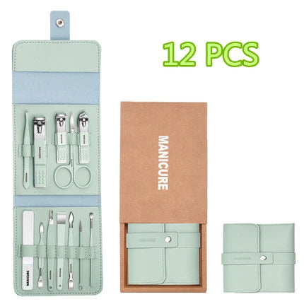 12-16pcs/set Nail Cutter Set Stainless Steel Nail Clippers Set With Folding Bag Manicure Cutter Kits Scissors Makeup Beauty Tool