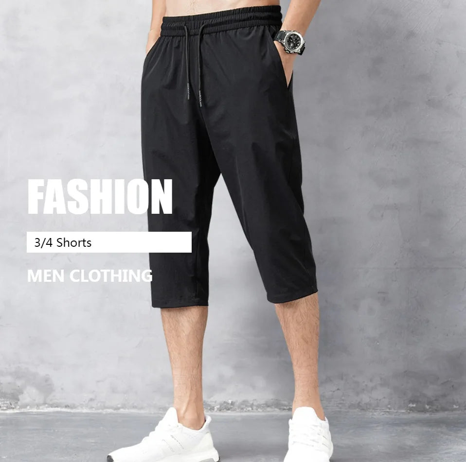 Male Bermuda Board Quick Drying Beach Black Men's Long Shorts Men's Shorts Summer Breeches 2025 Thin Nylon 3/4 Length Trousers