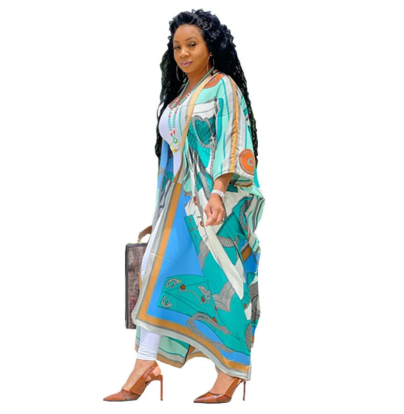 TWOTWINSTYLE V Neck Long Sleeve Print Colorful Loose Dresses Female Summer Fashion