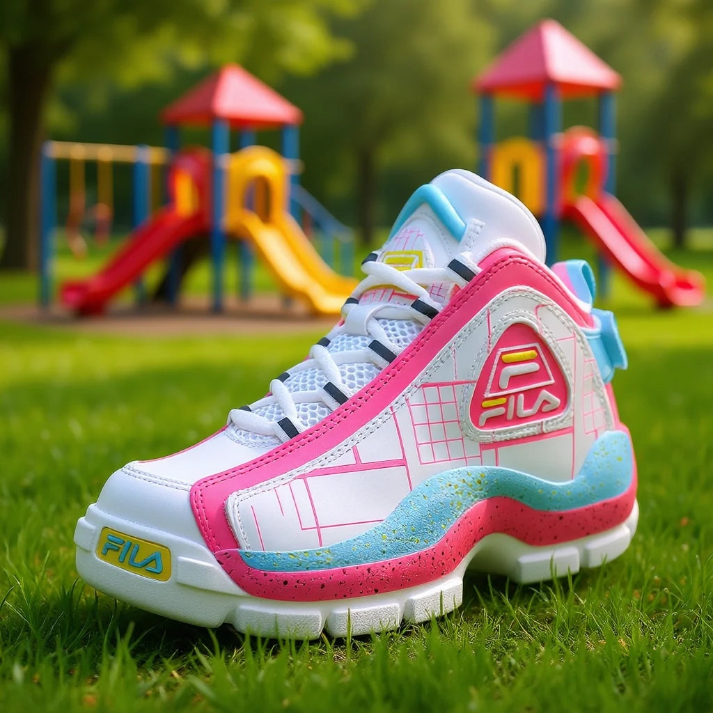 Fila Girls' Light-Up Sneakers White Pink Blue Mesh Ankle Basketball Style Shoes for Children Spring Autumn