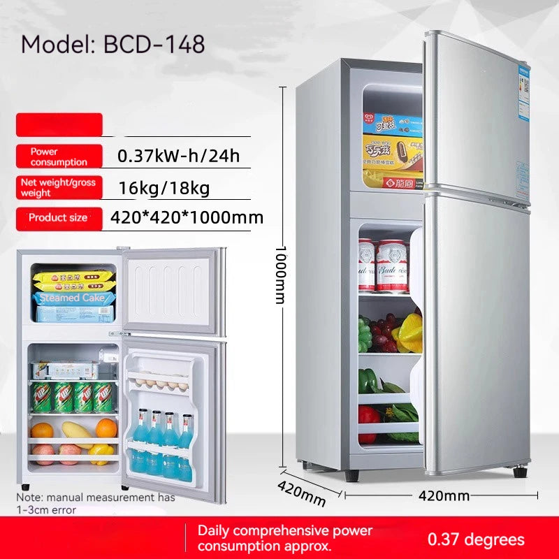 BCD-148 Household Apartment Double Door Counter Fridge Large Capacity Energy Saving Compact Refrigerator Freezer Fridge