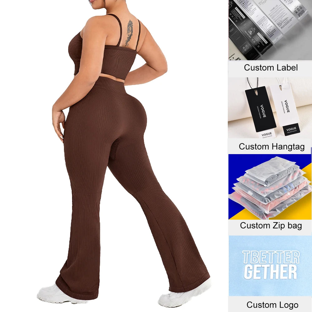 EU Size Plus 3XL Custom Logo Gym Clothing Plus Size Active Wear Flared Yoga Outfit Pilates Clothes