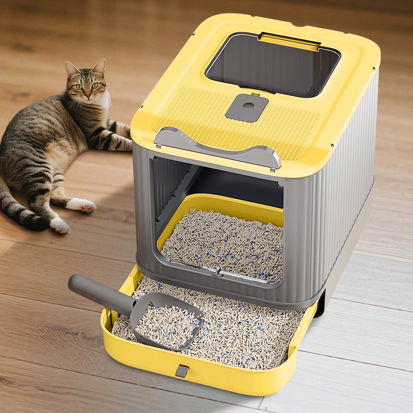Oversized Anti-Splash Fully Enclosed Cat Litter Box Sterilization Deodorant PP Material 2200g Model YR-SHL052010 Wholesale