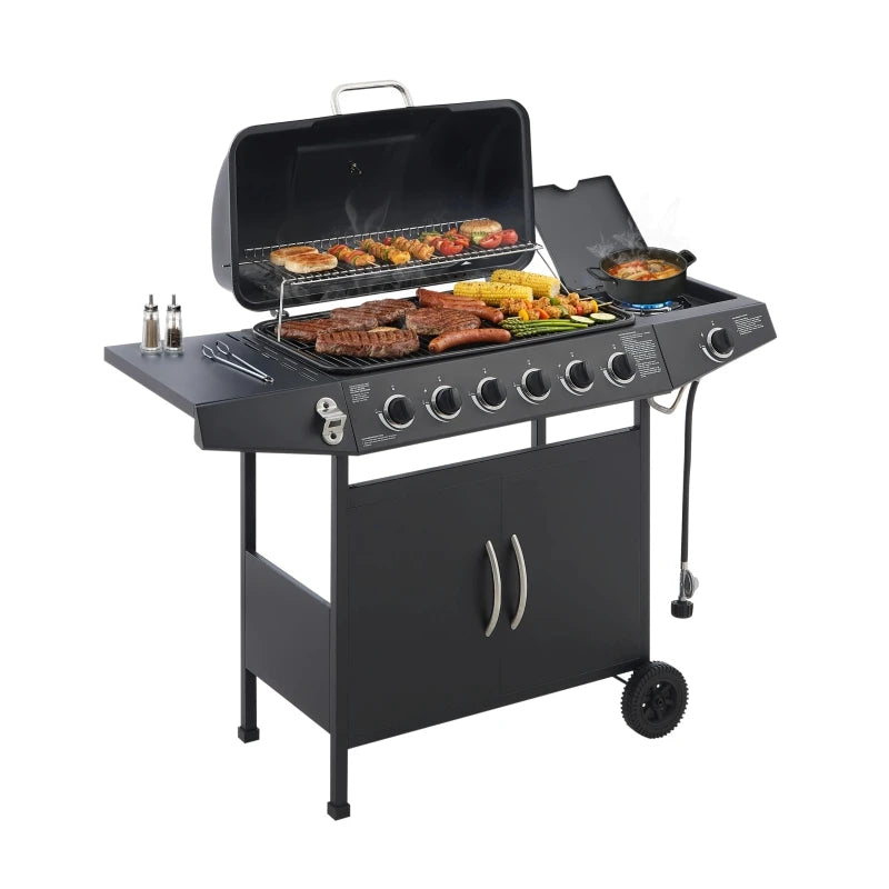 Overseas Stock Free Shipping 6 Burner BBQ Propane Gas Grill with Side Burner 59000 BTU Output Stainless Steel Barbecue Grill