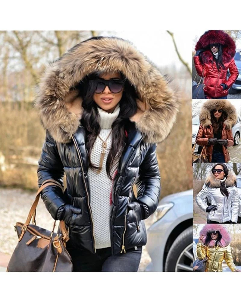 Liu Ming Oem Odm Winter Women Clothing Fashion Hood Faux Fur Collar Outwear Parkas Ladies Jacket Plus Size Coat