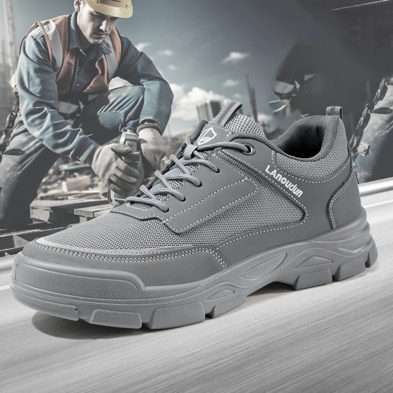 LANOUDUN Steel Toe Low Top Safety Shoes All Season Puncture-resistant Microfiber For Men