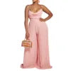 D3281 Latest Design Sexy Summer Jumpsuit Women Chain Halter Neck High Waist Backless Pleated Wide Leg Jumpsuit for Ladies