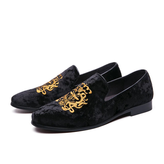 Stylish Embroidery Suede Leather Dress Shoes Men Leather Office Loafers Shoes Slip-on Driving Walking Style Men's Boat Shoes