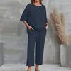 S-4XL Summer Plus Size Women Cotton Loose Elegant Short Sleeve Trousers Two-piece Set Solid Color Breathable Women Casual Suits