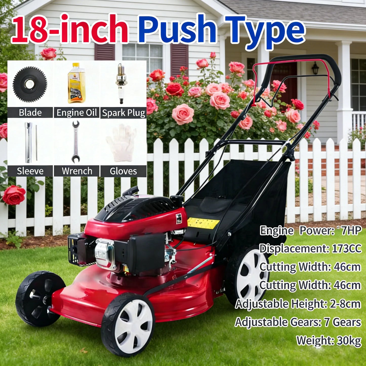 Four-stroke Industrial & DIY Grade Large-power Gasoline Lawn Mower Self-propelled Hand-push Trimmer Weed Eater 139cc Engine