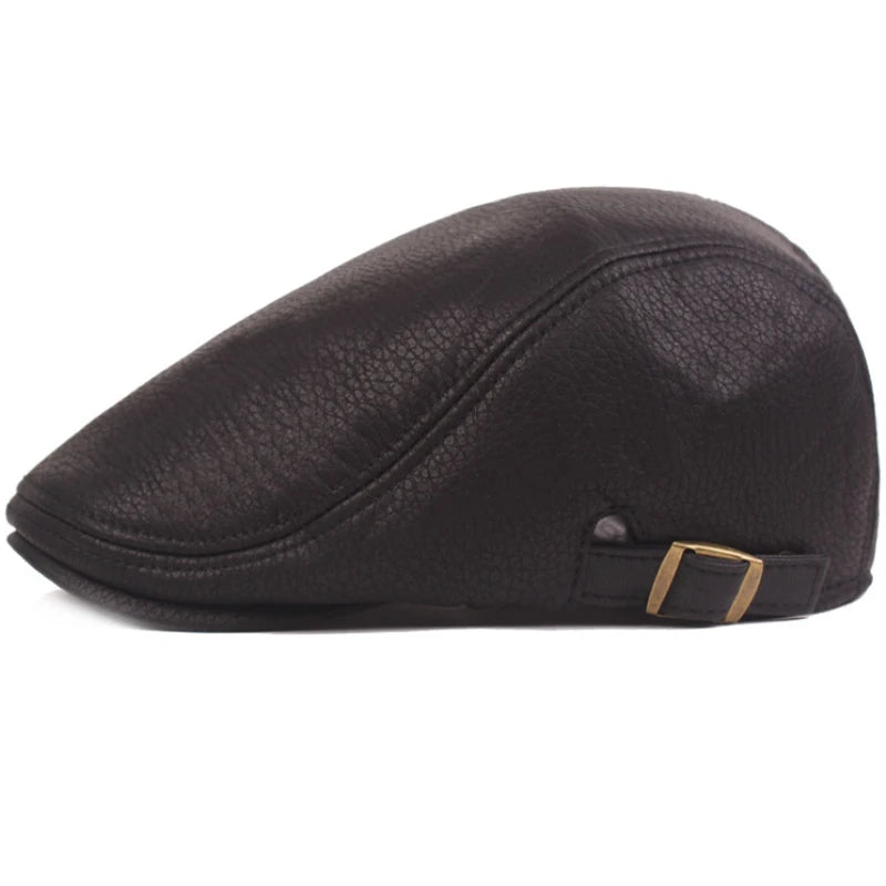 HT2792 Berets Autumn Winter Cap Hats for Men High Quality Leather Hat Male   Flat Cap Artist Painter Hat Men Beret Cap