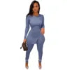 Woman Ribbed Knitted Women Two Piece Set Long Sleeve Slit Top Leggings Skinny Sports Tracksuit Fall Clothing