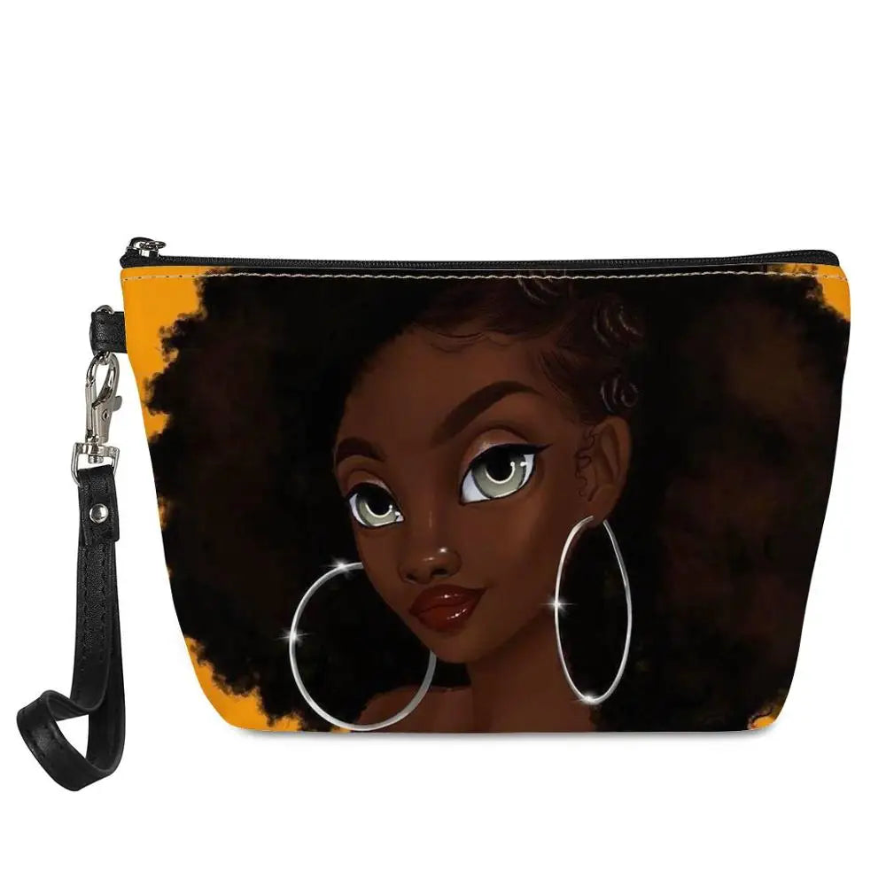 Hot Selling Art African Girl Theme Lightweight Travel Accessories Cosmetic Pouch Zipper Closure Makeup Bags Custom Cosmetic Bag