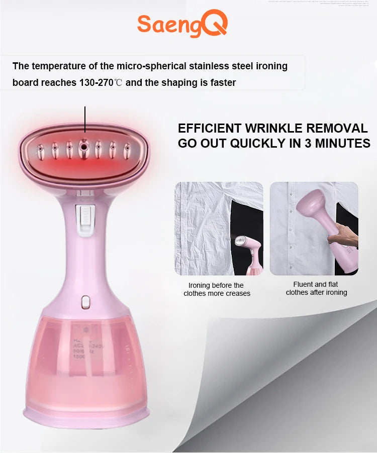 saengQ Steam Iron Garment Steamer Handheld Fabric 1500W Travel Vertical 350ml Mini Portable  Home Travelling For Clothes Ironing