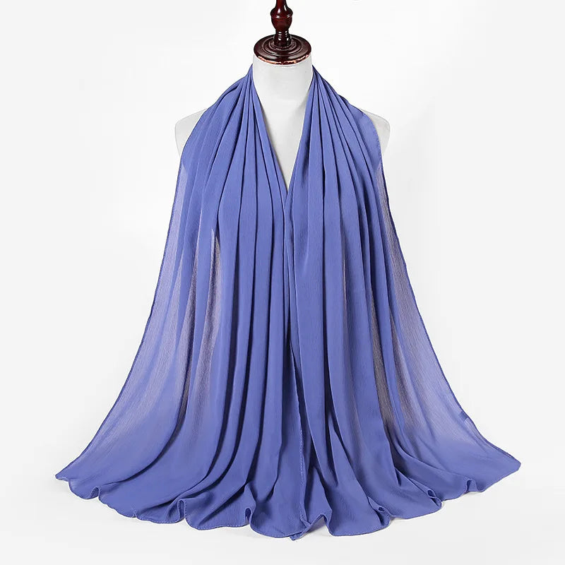 New Design Malaysia Chiffon Hijab Muslim Women Pure Color Crinkle Scarf