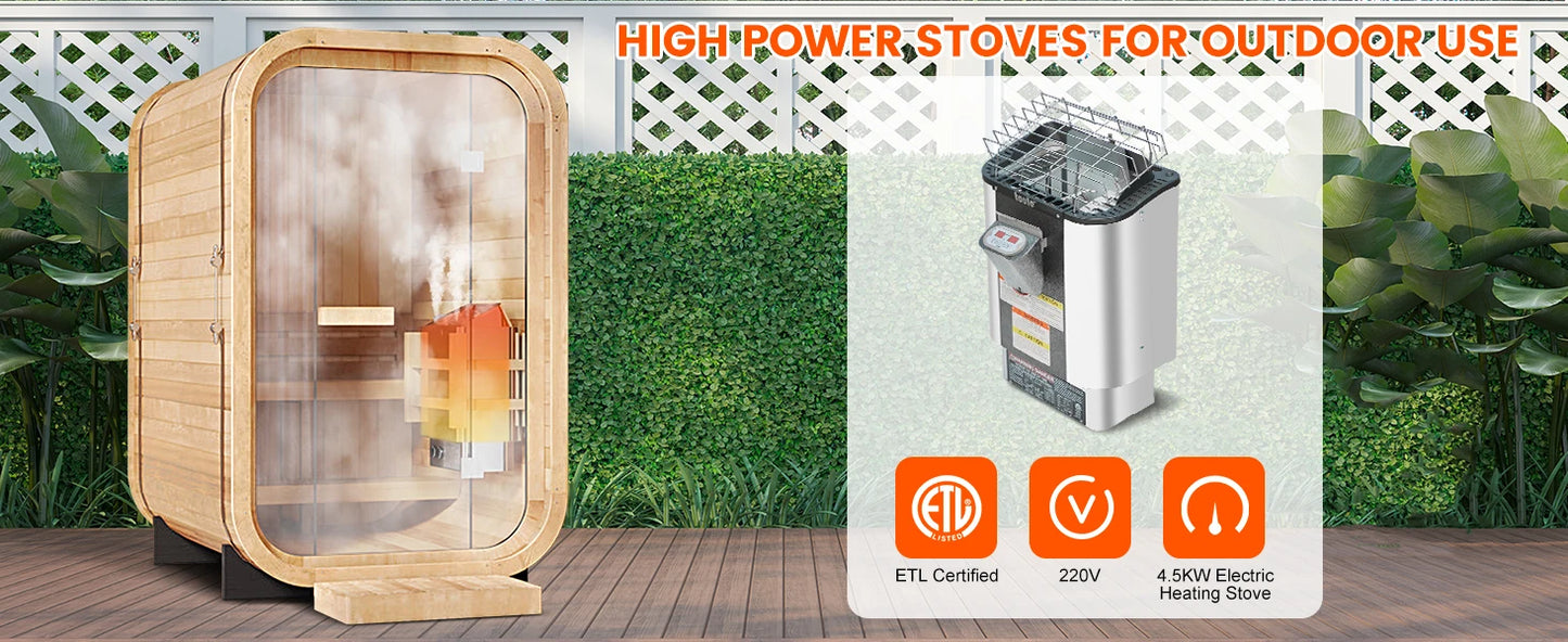 Outdoor Apartment Sauna 3-4 Person Cube Solid Carbonized Spruce Traditional Plug Powered 6KW Stove 1 Year Warranty Steam Sauna