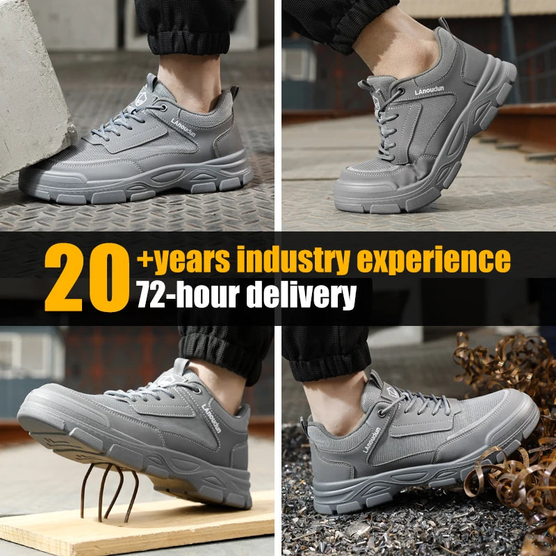 LANOUDUN Steel Toe Low Top Safety Shoes All Season Puncture-resistant Microfiber For Men