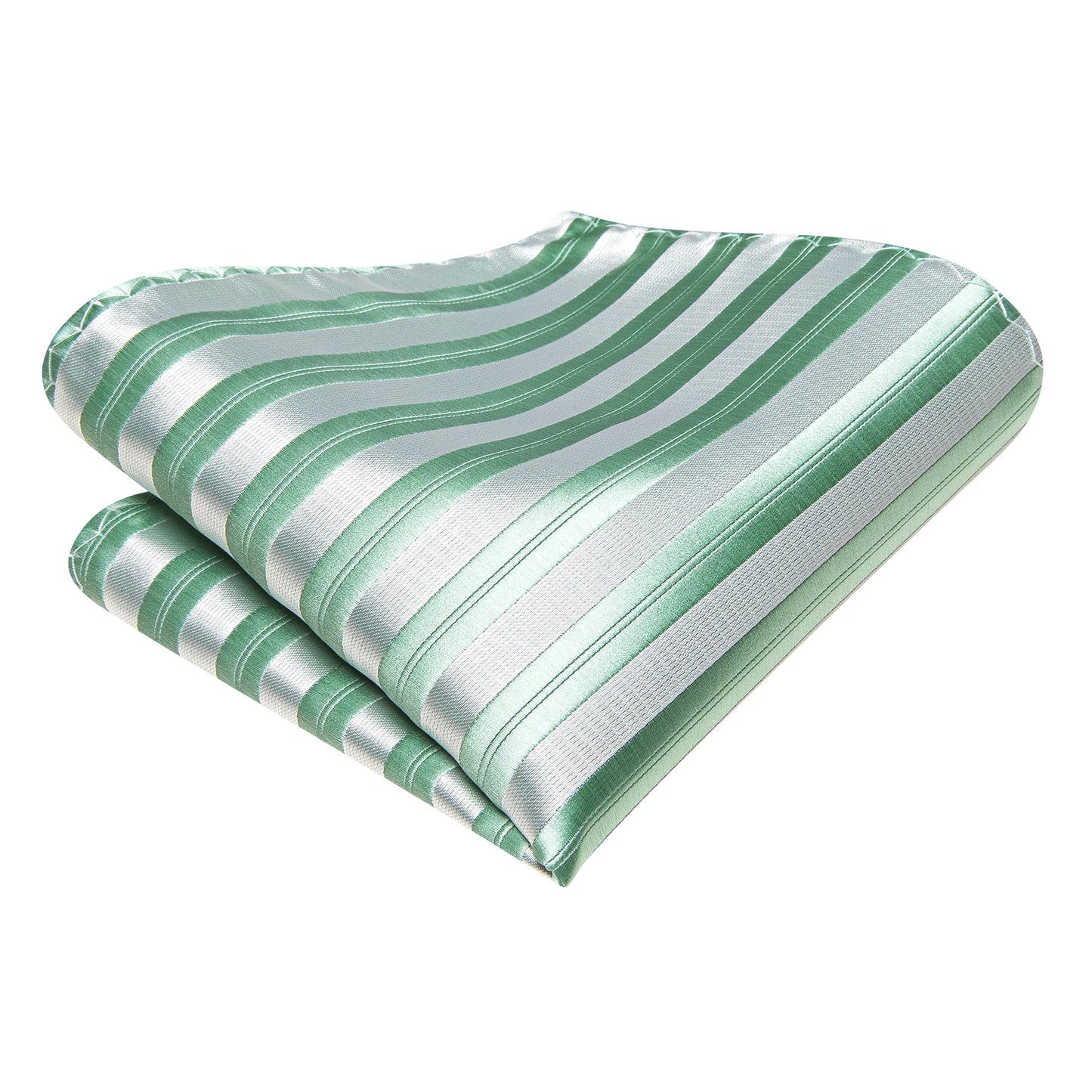 Free Shipping Men's Green Stripe Tie Classic Wedding Necktie and Pocket Square Cufflinks Set