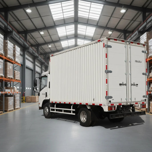 Isuzu ELF KV100 4*2 Diesel Van Cargo Truck 5-10 Ton Light with Rear Steering Left Box Truck for Express Transportation