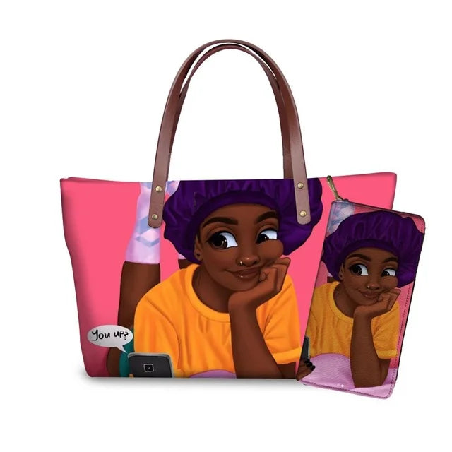 Top Seller Cheap Price Customize Design 2 Pcs Set African Print Women Shoulder Bag Handbag Fancy Beach Handbags for Women Luxury