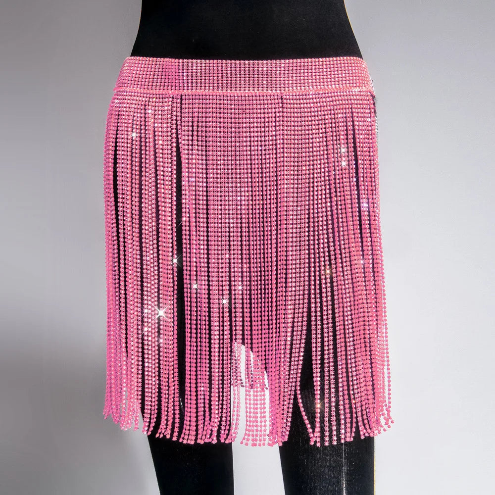 New Black Crystal Tassel Skirt Party Bling Rhinestone Mini Shirt Party Women Skirts